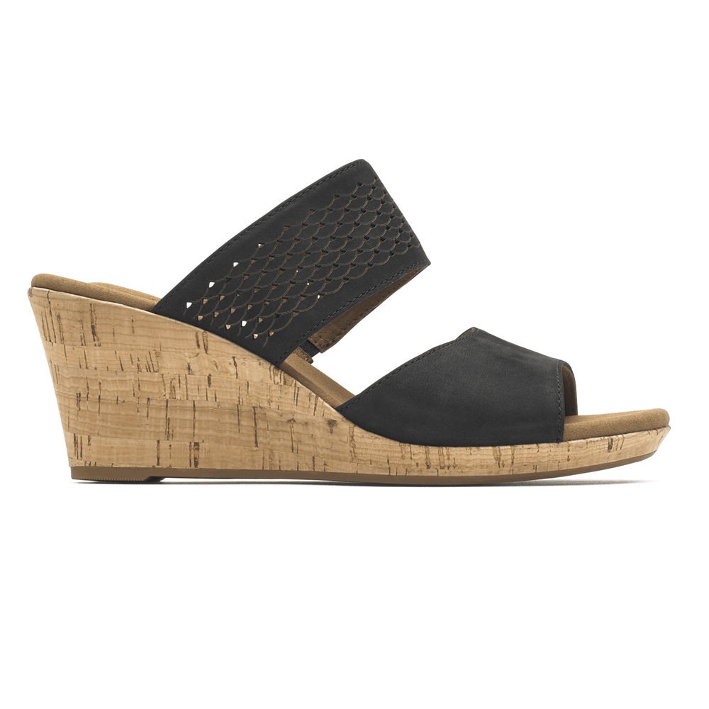 Rockport Sandaler Dame Svart - Briah Double Band Slip-On Wedge - IMEV12743